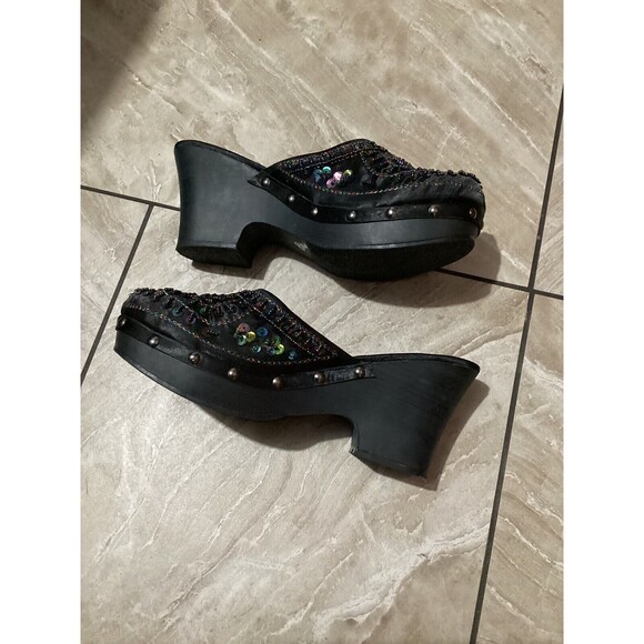 Dollhouse Platform Vintage 90s 00s Black Floral Embellished Clogs Slip On 6.5 - Picture 6 of 9
